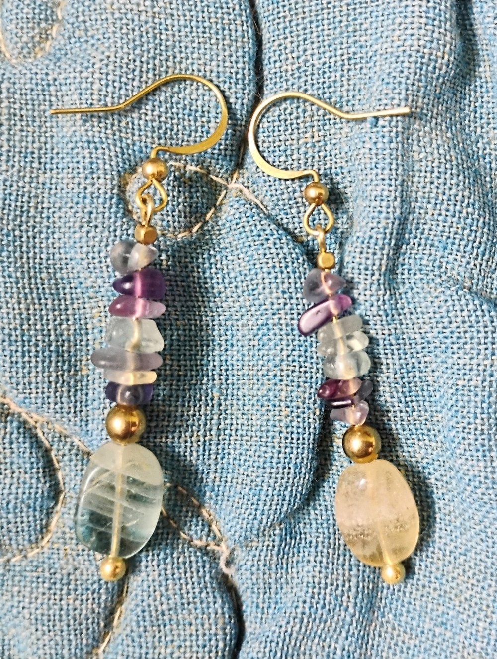 Handmade Mismatched Rainbow Fluorite Earrings - Picture 4 of 6